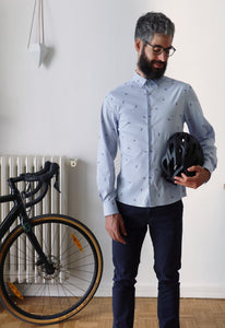 LA CYCLISTE - Chemise bleue rayée motif vélo