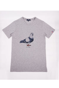LE VOYAGEUR - Tshirt gris chiné imprimé pigeon
