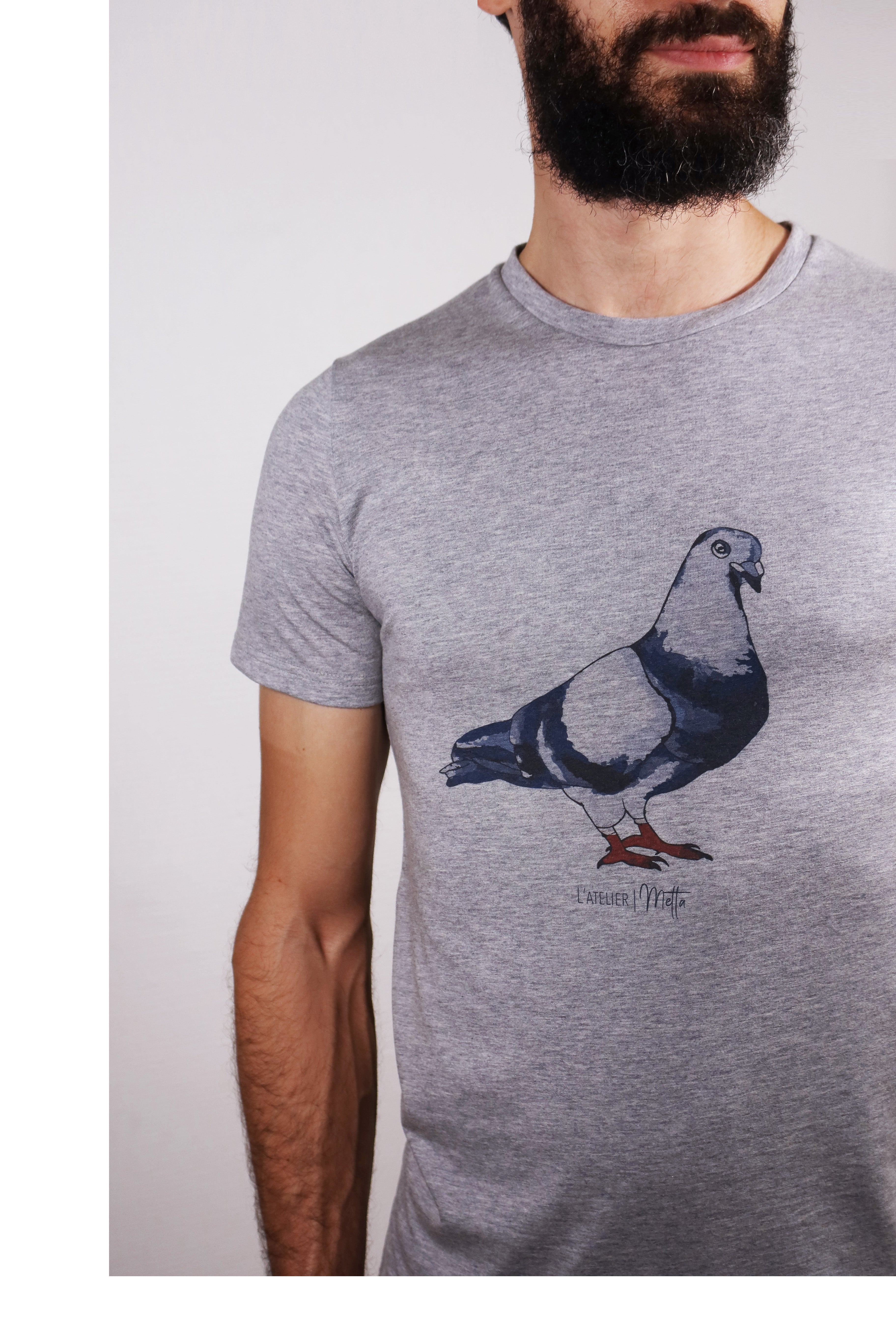 LE VOYAGEUR - Tshirt gris chiné imprimé pigeon